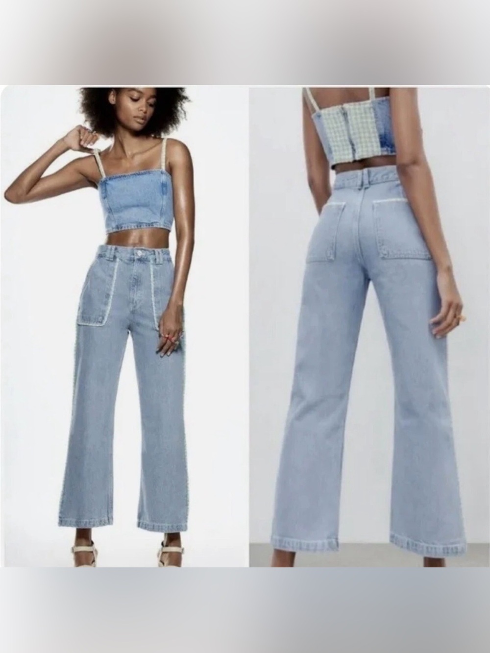 Zara Light Blue High-Rise Wide-Leg Jeans